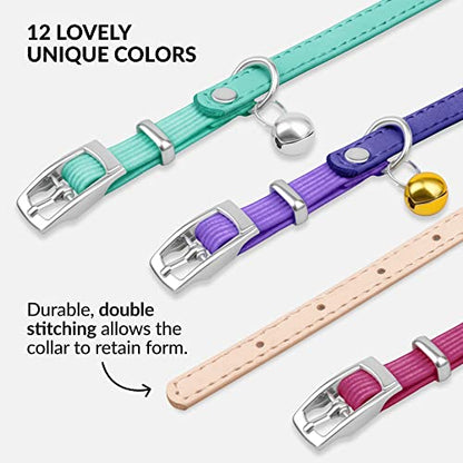 CollarDirect Leather Cat Collar with Removable Bell – Safety Elastic Strap (Breakaway Alternative) – Kitten Collar for Small & Big Boy & Girl Cats - color: Beige, size: 8-11 Inch