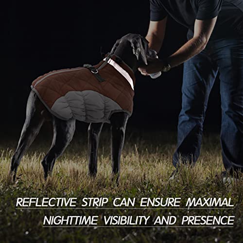 FUAMEY Dog Coat for Small Dogs,Waterproof Dog Winter Jacket with Harness Built in Puppy Cold Weather Coats Reflective Pet Vest with Zipper Warm Fleece Dogs Snowsuit Windproof Brown XS - color: Brown, size: XS(chest:14in)