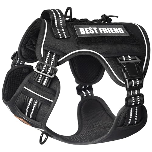 PET MARVEL Heavy Duty Dog Harness with Handle, No Pull Adjustable Outdoor Vest with Metal Buckles, MOLLE Panel & Reflective Strips for Medium Large Dogs - color: Black, size: M(Neck:16-22",Chest:22-33")