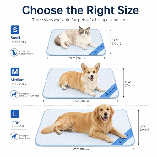 Pet Cooling Mat for Dogs & Cats – Ice-Silk Breathable Washable Foldable Cooling Blanket, Durable Portable Non-Slip Dog Bed for Crate, Kennel, Car & Outdoor Use, Blue 27.6 x 21.6in Medium - size: Medium