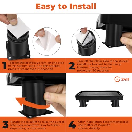 Black Litter Box Ramp with 4 Detachable Adjustable Height Stand, Litter Box Step for Small & Elderly Cats, Filter Cat Litter & Washable & Elevated Cat Ramp (14"x10"x3.74")
