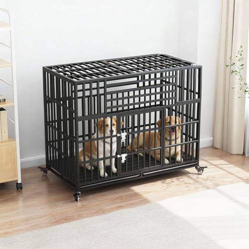 56 inch Heavy Duty Indestructible Dog Crate, Escape Proof Double Door Pet Kennel with Wheels and Trays, Chewproof High Anxiety Extra Large Dog Cage Indoor for Large Giant Dogs, XL/XXL - size: 55.5"L x 29.1"W x 46.1"H
