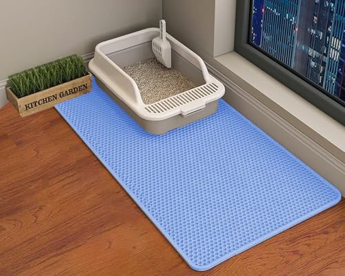 HCY&WLD Cat Litter Mat, Honeycomb Double Layer Cat Litter Trapping Mat, Waterproof Urine Proof Non-Slip, Scatter Control, Less Waste, Easier to Clean (Blue, 45" X 26") - color: Blue