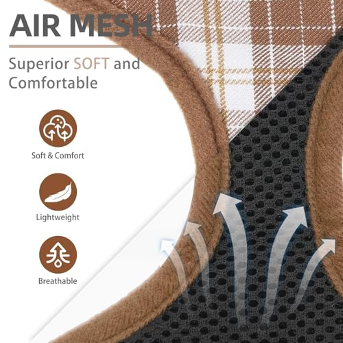 PUPTECK Soft Mesh Dog Harness and Leash Set Pet Puppy Cat Comfort Padded Vest No Pull Harnesses, Brown, XS - color: Brown, size: XS (NECK: 10", CHEST: 10"-14")