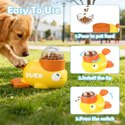 2 in 1 Dog Interactive Treat Dispenser Toy - Durable Food Puzzle Slow Feeder, Duck Shape Enrichment Toys with Button, Mentally Stimulating Toys for Dogs/Cats/Pets