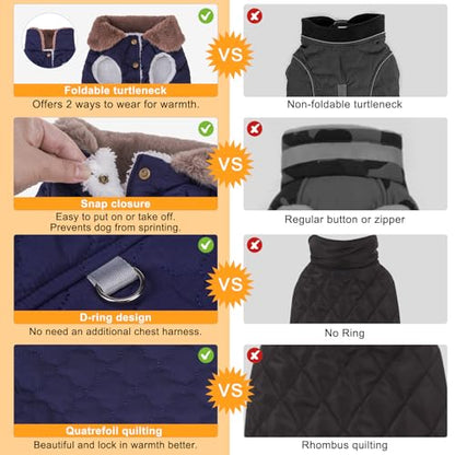 BEAUTYZOO Winter Dog Coat with Harness Built in, Warm Dog Puffer Jacket Vest Padded Fleece Cold Weather Coats Windproof Waterproof Snow Jackets Clothes for Small Medium Puppy, Blue L - color: Navy Blue, size: L (Back: 17",Chest: 26")