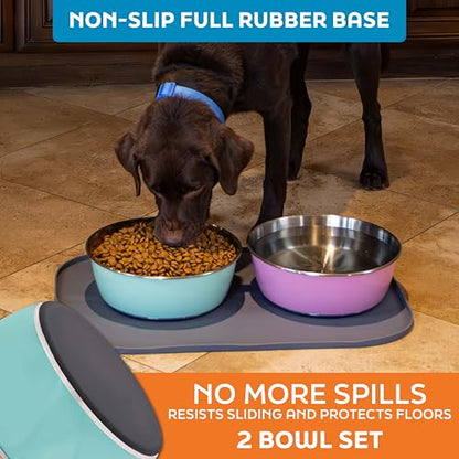Master Pet Supply Stainless Steel Dog Bowls Set of 2 (64 Oz Each) with Non-Slip Rubber Base - Aqua Sky - Basic Dog Food Bowl Water & Food Bowls for Small Medium Large Dogs & Cats, Metal Dish - color: Aqua Sky, size: 8 Cups (64 oz) 2 Pack
