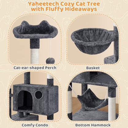 Yaheetech 73inch Cat Tree, Cat Stand Furniture with Scratching Posts Perches Hammock as Indoor Kittens Activity Center - color: Dark Gray, size: 73in