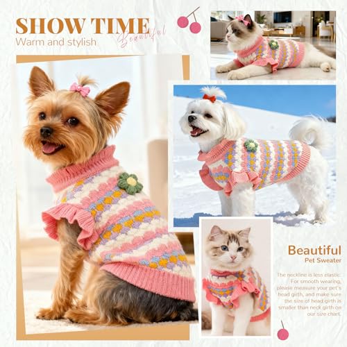 BAEJMJK Cute Flower Small Dog Sweater Soft Girl Dog Clothes Turtleneck Warm Pet Puppy Knitted Pullover Princess Dogs Cats Outfits(Pink,X-Large) - color: Pink, size: X-Large