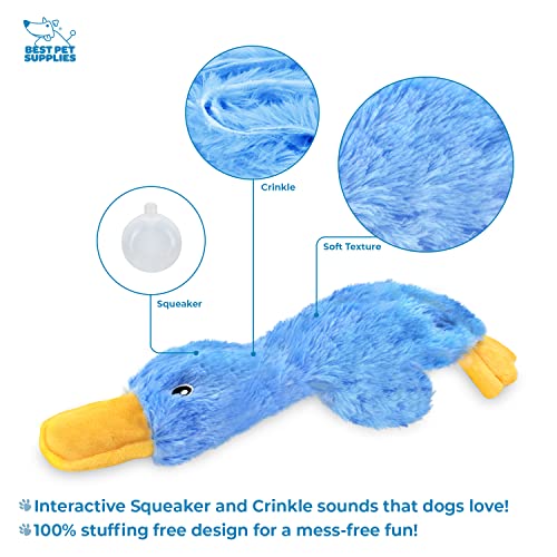 Best Pet Supplies Interactive Squeaky Dog Chew Toy, Ideal Dog Toys for Chewers, Small, Medium & Large Dogs, and Fetch Lovers - Crinkle Duck (Blue), Large - color: Crinkle Duck (Blue), size: Large