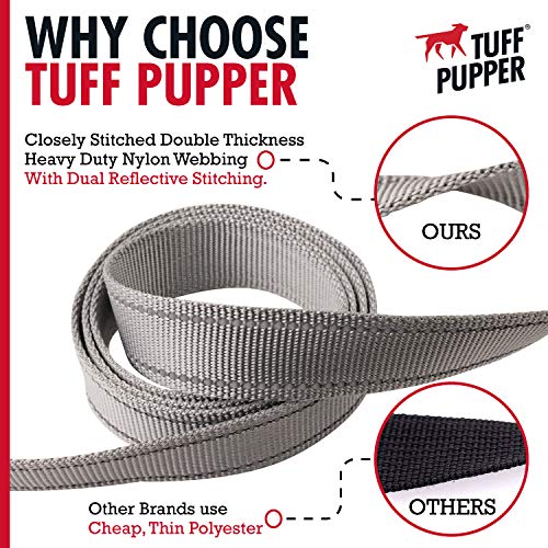 Tuff Pupper Heavy Duty Double Handle Leash | Twist Locking Carabiner Clip | Safety Lock for Strong Dogs | Reflective for Safe Night Walks | 6 Foot Leash | For Medium & Large Dogs - color: Steel Grey