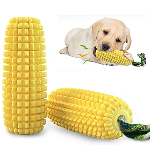 Chew Toys for Aggressive Chewers - Toothbrush Squeaky Interactive Corn Stick Toy for Small Medium Dogs - Teeth Cleaning