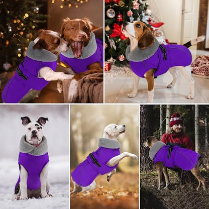 Dog Coat with Pocket, Waterproof Dog Jacket with Adjustable Buckle, Reflective Puppy Winter Coat Warm Turtleneck Fleece SnowJacket for Small Medium Large Dogs - Purple 2XL - color: Purple, size: XX-Large( Chest: 30.7"-39.4", Back:23.6")