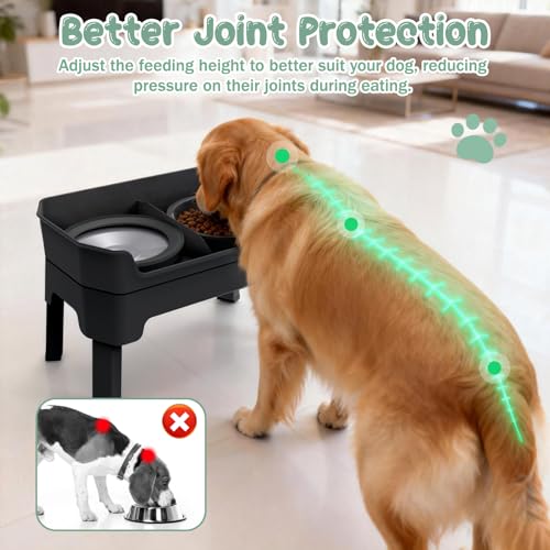 4 in 1 Adjustable Elevated Dog Bowls with 2*Stainless Steel Bowls, Anti-Spill Water Bowl, 4 Heights Raised Dog Bowl Stand for Small to Medium & Growing Large Puppies, Anti-Slip, Mess Proof Design - color: Black