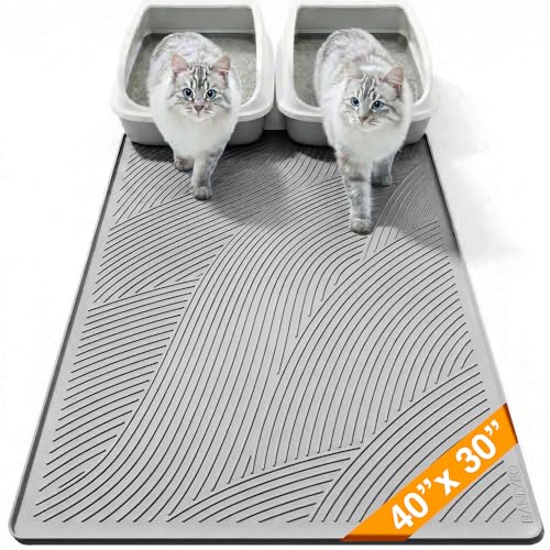 Cat Litter Box Mat - XL Extra Large Size 40 x 30 in, Water Proof, Kitty Litter Trapping Mat, Easy to Clean, Scatter Control, Odorless, Pet Supplies for Indoor Cats, Light Gray - color: Light Gray, size: 40"L x 30"W