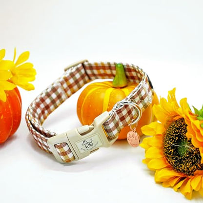 Elegant little tail Fall Dog Collar, Plaid Puppy Collars Fall Yellow Male Cute Puppy Adjustable Cotton Pet Collar with Quick Release Buckle for Small Medium Large Dogs - color: Fall, size: X-Small (Pack of 1)