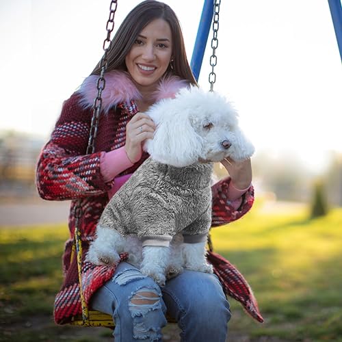 Idepet Velvet Dog Pajamas, Turtleneck Dog Sweater Fuzzy Plush Onesie Soft Cat Apparel Pet Clothes Winter Outfit Doggy Pjs Puppy Jumpsuit for Small Dogs Cats (Grey,XS) - color: Grey, size: X-Small