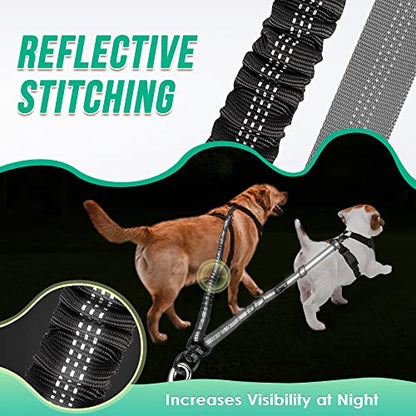 AUTOWT Two Dog Lead, 2 in 1 Upgraded Double Dog Leash Attachment Combine Adjustable Strap and Shock Absorbing Bungee No Tangle Dual Training Splitter for Medium Large Dogs (Black & Grey) - color: Black & Grey