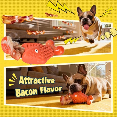 Kseroo Tough Dog Toys for Aggressive Chewers: 2 Pack Indestructible Dog Toys to Keep Them Busy, Tough Chew Toys for Large Dogs, Nylon & Rubber Dog Chew Bones, Squeaky Dog Toy for Large Breed - color: Blue&Red Fish