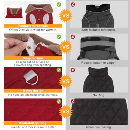 BEAUTYZOO Winter Dog Vest Coat with Harness Built in, Warm Puppy Jacket for Small Medium Dogs, Lightweight Cold Weather Small Dog Coat, Fleece Puffer Vest Windproof Snowproof Pet Clothes, Wine Red M - color: Red, size: M (Back: 15",Chest: 21")