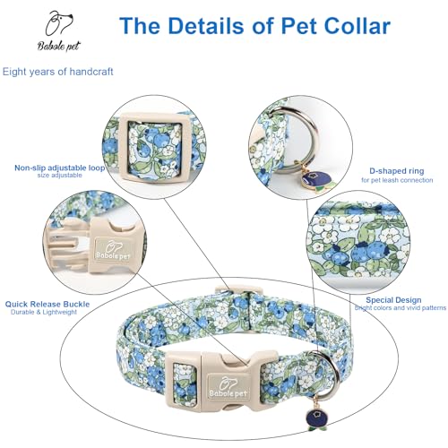 Blueberry Pattern Dog Collar, Cute Light Blue Spring Summer Puppy Collar - Soft Adjustable Designer Dog Collars for Small Medium Large Dogs XS - color: Blueberry, size: XS