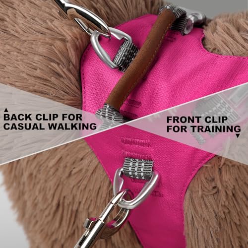 No Pull Dog Harness – Adjustable Reflective Nylon Vest for Small Medium Large Dogs, Escape Proof Training Harness with Leather Control Handle, Lightweight Aluminum Hardware (Hot Pink, S) - color: Hot Pink, size: S