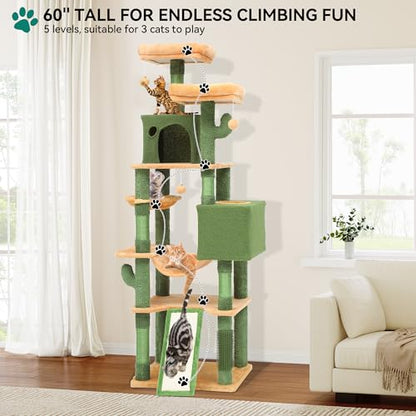YITAHOME 193 cm Tall Cactus Cat Tower for Large Cats,76 inch Heavy Duty Cat Tree for Indoor Large Adult Big Cats Maine Coon Cat Tree Tower with Scratching Post, Hammock, Cat Condo, Cactus Green - style: Cactus