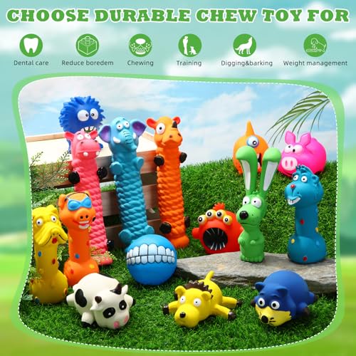 Shappy 20 Pcs Squeaky Dog Toys, Latex Rubber Dog Toys Bulk Soft Squeak Chew Balls Assorted Animals Puppy Fetch Interactive Play for Medium Large Pets(Cute) - style: Cute