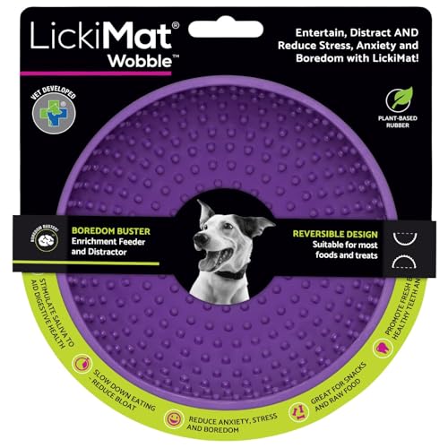 LICKIMAT Wobble, Dog Slow Feeder Bowl Lick Mat, Boredom Anxiety Reducer; Perfect for Food, Treats, Yogurt, or Peanut Butter. Fun Alternative to a Slow Feed Dog Bowl, Purple - color: Purple