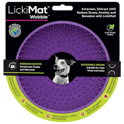 LICKIMAT Wobble, Dog Slow Feeder Bowl Lick Mat, Boredom Anxiety Reducer; Perfect for Food, Treats, Yogurt, or Peanut Butter. Fun Alternative to a Slow Feed Dog Bowl, Purple - color: Purple