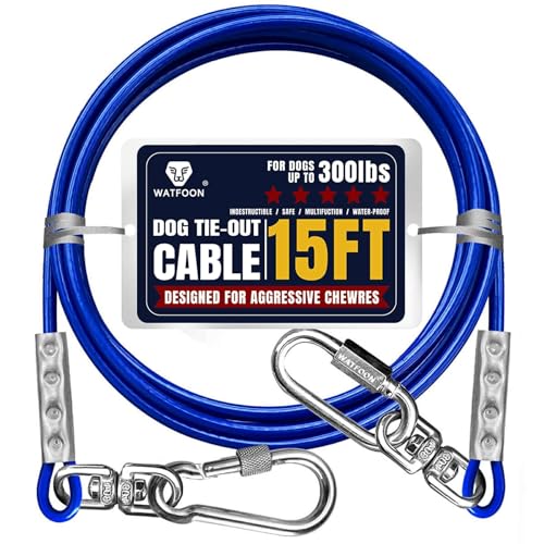 Tie Out Cable for Dogs Up to 300lbs,15ft Extra Strong 1000lbs Break Strength Tie-Out Tether Trolley Training Lead,Dog Run Cable for Yard Garden Park Camping Outside (Blue, 300lbs 15ft) - color: Blue, size: 15 ft