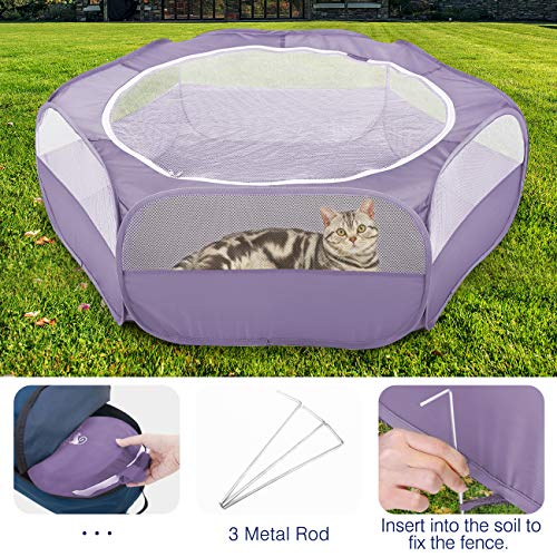 Pawaboo Small Animals Playpen, Waterproof Small Pet Cage Tent with Zippered Cover, Portable Outdoor Yard Fence with 3 Metal Rod for Chick/Kitten/Puppy/Guinea Pig/Rabbits/Hamster/Chinchillas, Purple - color: E-Purple