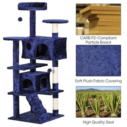 Nova Microdermabrasion 54 in Cat Tree Tower for Indoor Cats Multi-Level Cat Condo Cat Bed Furniture with Scratching Post Kittens Activity Center - color: Blue