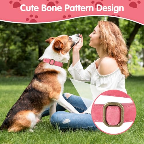 TDTOK Soft PU Leather Dog Collar, Classic Leather Collar for Small Medium Large Dogs with Quick Release Metal Buckle, Durable & Adjustable Fit 10-23" Neck - color: Pink, size: M