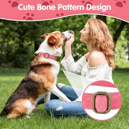 TDTOK Soft PU Leather Dog Collar, Classic Leather Collar for Small Medium Large Dogs with Quick Release Metal Buckle, Durable & Adjustable Fit 10-23" Neck - color: Pink, size: L