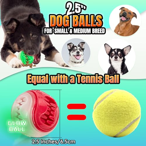 LECHONG 6-Pack Dog Treat Balls, 3-in-1 Glow in the Dark Squeaky Treat Dispenser Ball Toys for Dog, Interactive Durable Rubber Teething Fetch Ball for Small Medium Dogs to Keep Them Busy 2.5in - size: 2.5in Medium Treat