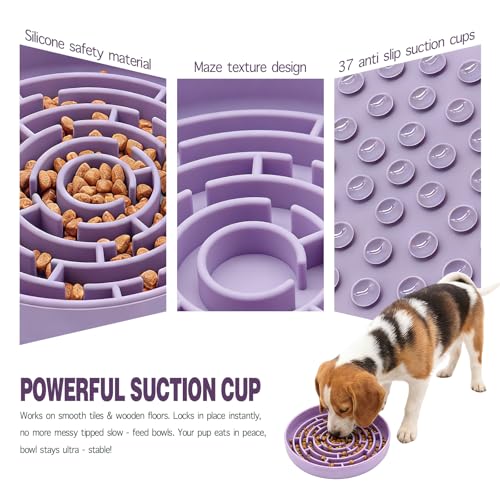 Silicone Slow Feeder Bowl, with Non-Slip Suction Cups, Anti-Choking, Puppy Puzzle Bowl, Slows Down Eating Speed, Relieves Anxiety, Suitable for S&M Sized Dogs and Cats(Purple) - color: Purple