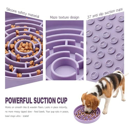 Silicone Slow Feeder Bowl, with Non-Slip Suction Cups, Anti-Choking, Puppy Puzzle Bowl, Slows Down Eating Speed, Relieves Anxiety, Suitable for S&M Sized Dogs and Cats(Purple) - color: Purple