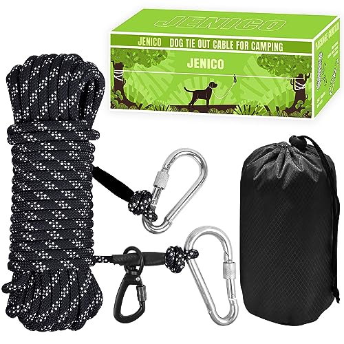 Dog Tie Out Cable for Camping - 50ft/70ft/100ft Portable Reflective Overhead Trolley System for Dogs up to 300lbs - Dog Lead for Yard Camping | Parks | Outdoor Events(Black) - color: Black, size: 70FT