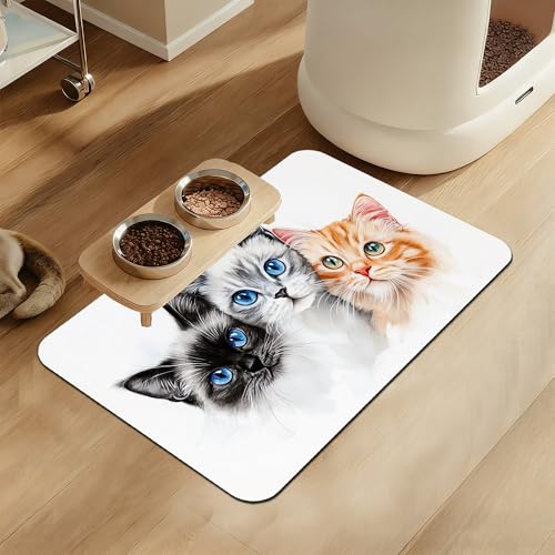 Cute Cats Pet Food Mat for Cats and Dogs–Absorbent Quick Dry Feeding Placemat, Non Slip Rubber Base, Waterproof Bowl Mat for Indoor Use, Pet Supplies 12"x20" - color: Cute Cats, size: 12"L x 20"W