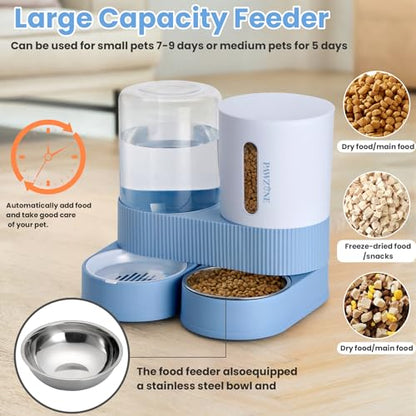 2 Pack Automatic Cat Feeder Stainless Steel Water Dispenser Gravity Food Feeder and Waterer Set with Pet Food Bowl for Small Medium Kitten Puppy Pets Large Capacity(Blue) - color: Blue