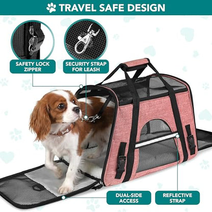 PetAmi Airline Approved Pet Carrier for Cats & Small Dogs, Soft Sided TSA Travel Carrier Bag with Sherpa Bed, Breathable Mesh Ventilation, Collapsible Bowl, Up to 18 lbs, Large Heather White Red - color: Light Red, size: Large - 19.5"L x 10.2"W x 12"H