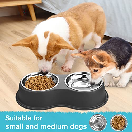 Epetslove Dog Bowls Double Dog Water and Food Bowl Stainless Steel Bowl with Non-Slip Resin Station, Pet Feeder Bowls for Puppy Medium Dogs Cats - color: 1.Black, size: Medium-18oz