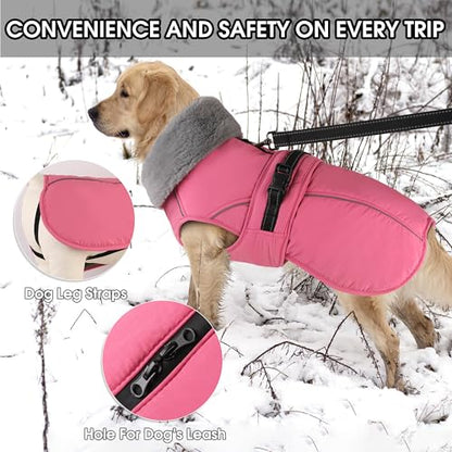 Dog Coat Small, Windproof Dog Jacket with Warm Fleece Lining, Thickened Collar Dogs Winter Coat, Adjustable Reflective Pet Coats for Cold Weather (Pink, Small) - color: Pink, size: Small