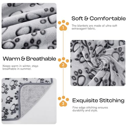 Luciphia 1 Pack 3 Blankets Fluffy Premium Fleece Pet Blanket Flannel Paw Printed Throw for Dog Cat Grey Paw Small(23"x16",Pack of 3) - color: Grey-paw Line, size: 23x16 inch (Pack of 3)