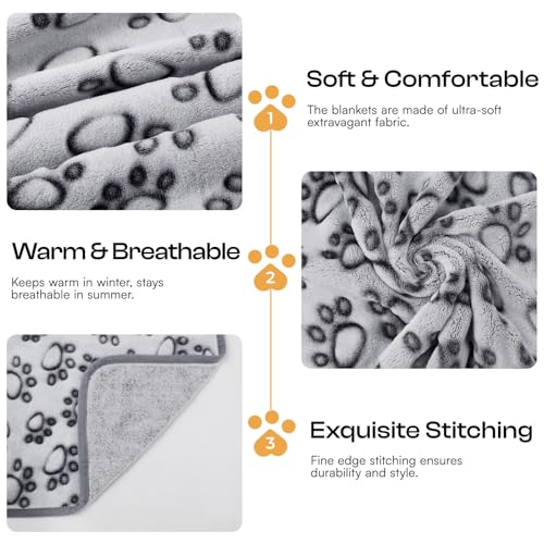 Luciphia 1 Pack 3 Blankets Fluffy Premium Fleece Pet Blanket Flannel Paw Printed Throw for Dog Cat Grey Paw Medium(30"x20",Pack of 3) - color: Grey-paw Line, size: 30x20 inch (Pack of 3)