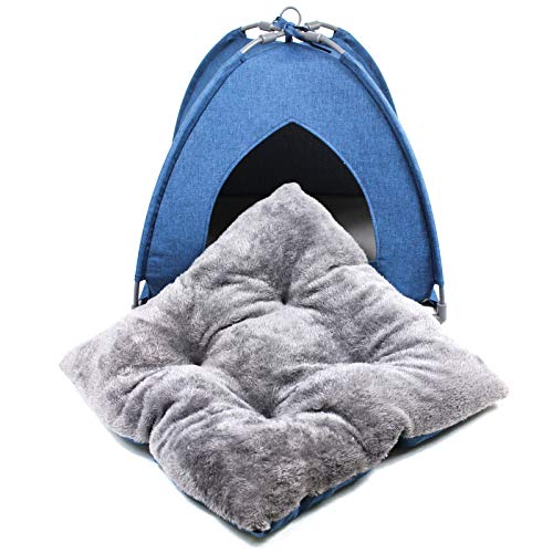 Winsterch Cat Bed Cave for Indoor Cats,Small Pet Tent Cave for Cats Kitten Small Dogs,Warming Cat House with Removable Washable Cushion (18.5'' x 18.5'' x 15.8'',Blue) - color: W-Blue