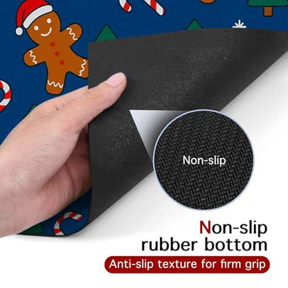HOMETITUTE Fun Gingerbread Pattern Xmas Pet Placemat Holiday Pet Mat for Food and Water Bowls Spill-Proof Area Pad for Pet Feeding Spaces Easy Clean Mat for Cats Kittens & Small Dogs 20" x 12" - color: brown