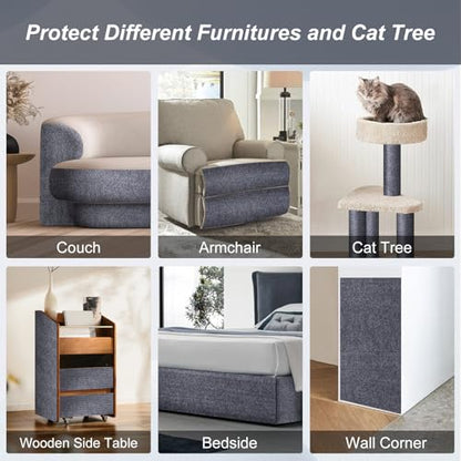 Cat Scratch Furniture Protector 78.7"X15.7", Scratching Mat for Counch, Sofa, Wall, Tower, Self-Adhesive DIY Anti Scratch Edge Sticky Pet Pads, Trimmable Carpet Replacement - Dark Grey