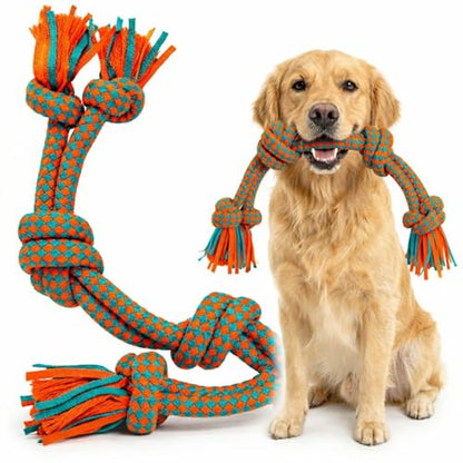 Interactive Dog Rope Toy for Large & Medium Dogs – Durable Tug of War Toy for Training, Boredom Relief & Teeth Cleaning, Safe Ultra-Fiber Chew Toy for Daily Play (Large) - size: Large